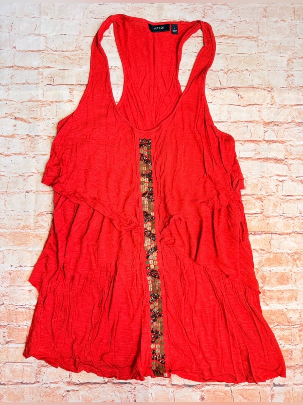APT. 9 Red Tiered Tank with Sequin Trim